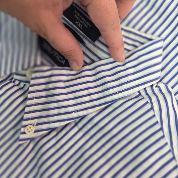 Nautica XXL Blue White Striped Long Sleeve Button Up Shirt - Picture 6 of 6